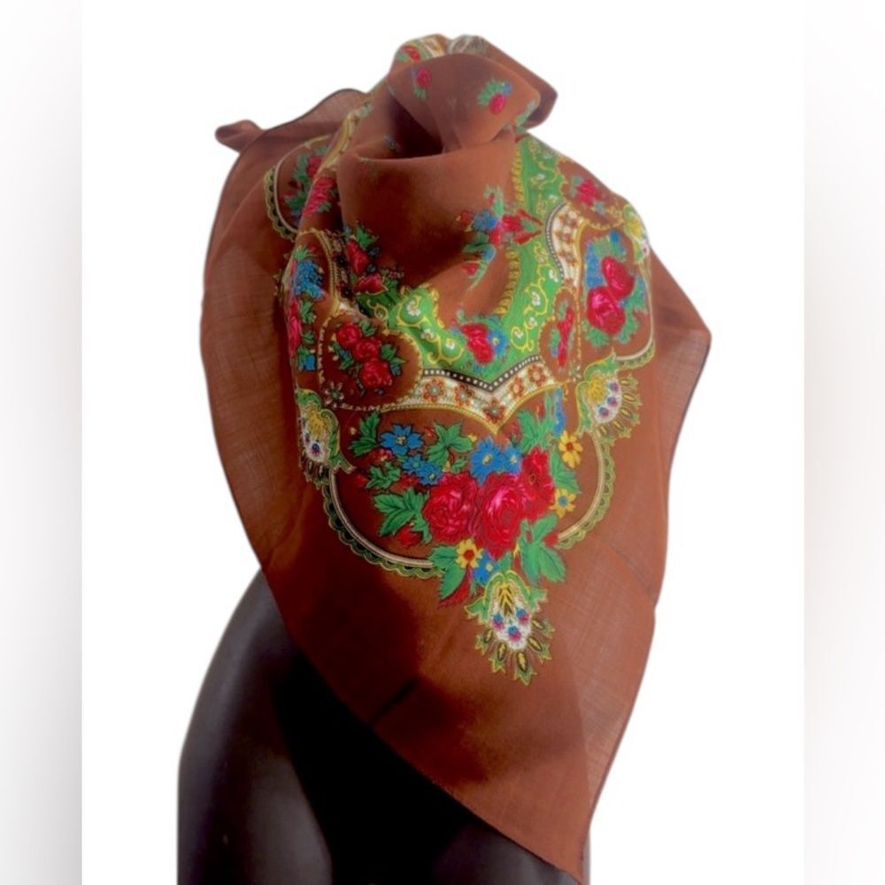 Ukrainian Style Floral Vintage Hairwrap Headwear Scarf 40” x 39” NEW